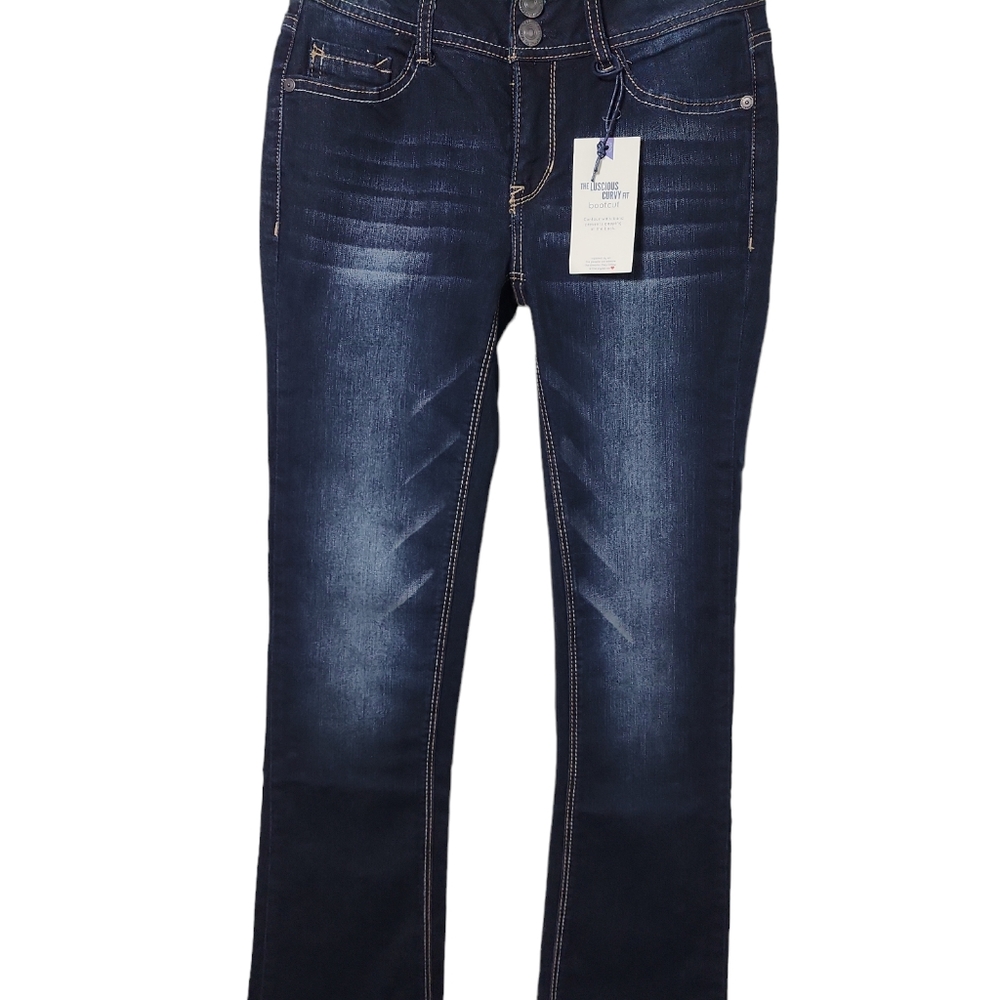 Wallflower Womens Luscious Curvy Fit Bootcut Dark Blue Jeans Size 3/26 🆕️